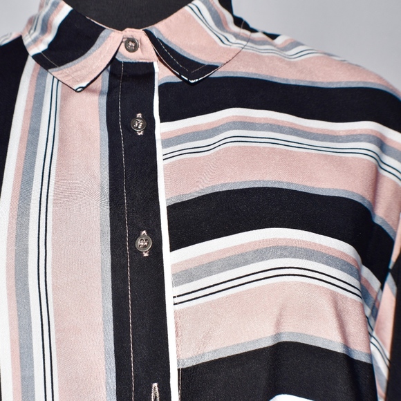STRIPED BUTTON FRONT OVERSIZED LONG SLEEVE BLOUSE - Picture 5 of 5